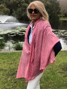 💥 Pink Scarf - Rose Pink Shawl - Textured - Wave