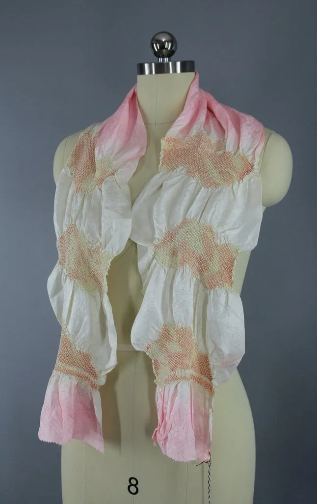 1960s Silk Kimono Obiage Scarf / Pastel Pink Ombre Shibori