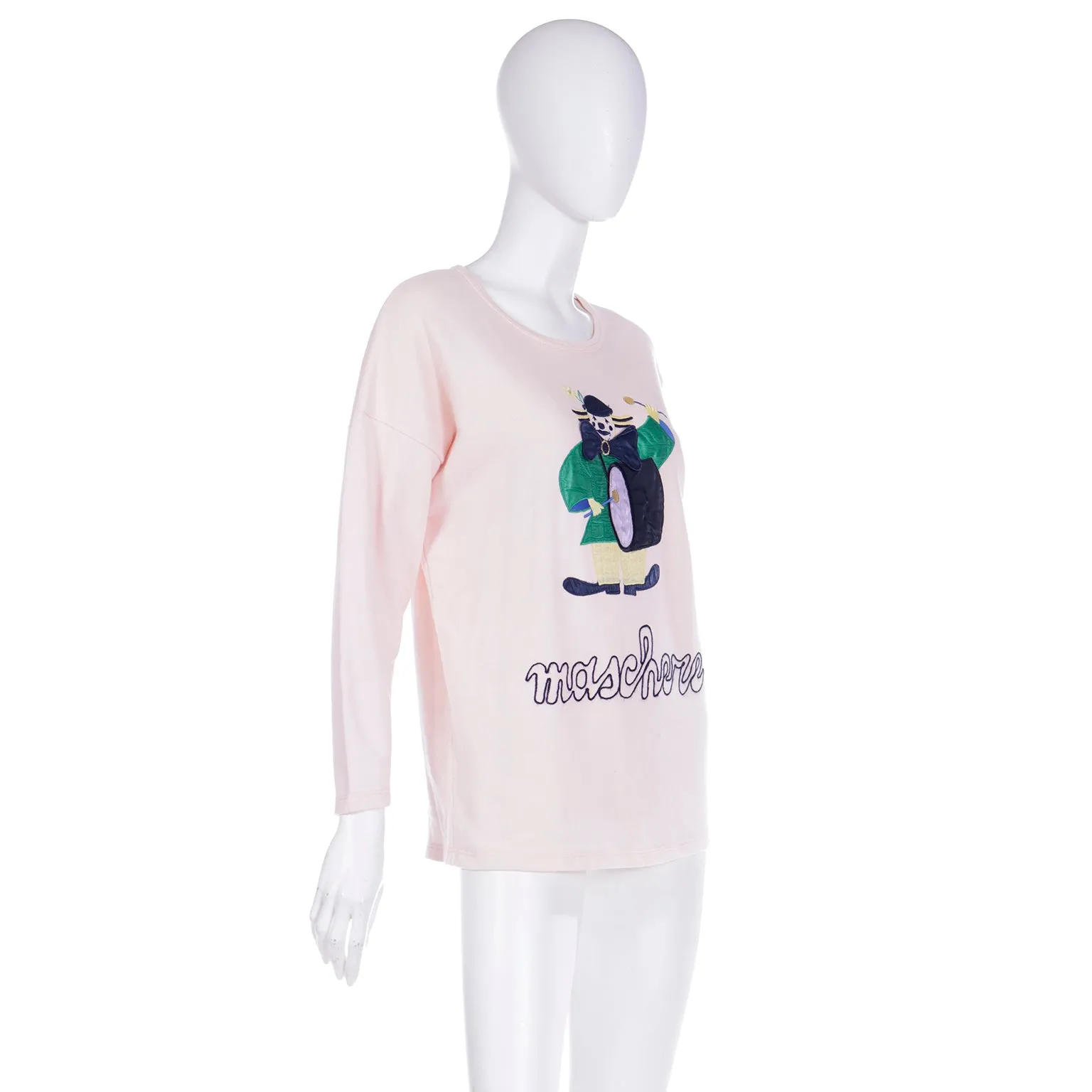 1980s Vintage French Pink Maschere Sweatshirt w Drumming Clown