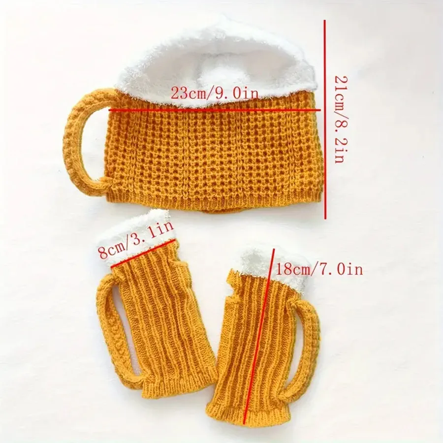 3D Beer Mug Shape Knitted Half Finger Gloves