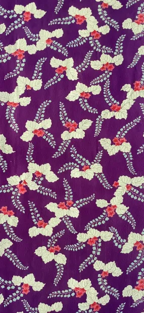 7468: 1950s-60s Japanese Vintage Kimono Silk Fabric, Aoi Flowers,45in. Pc.