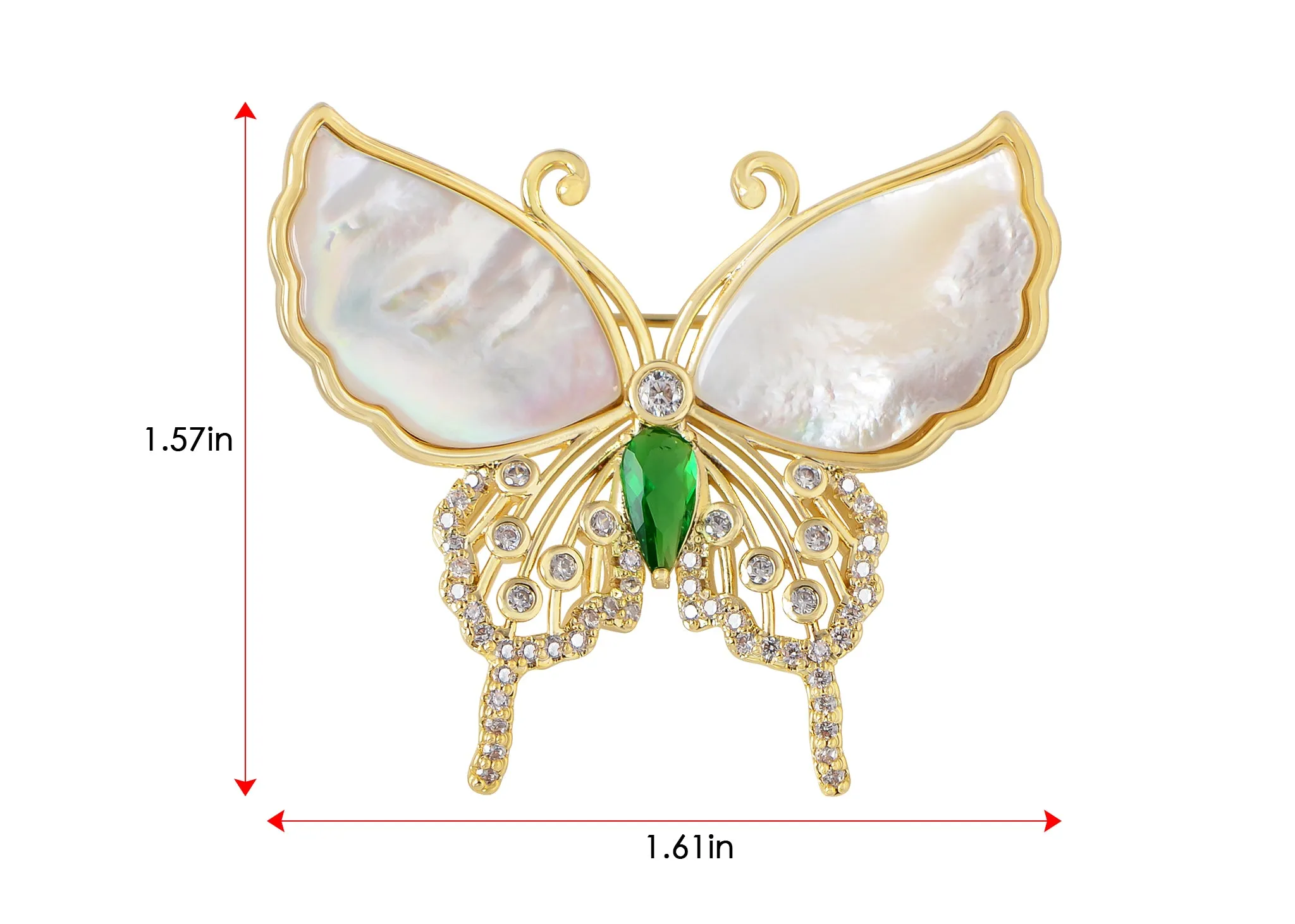 Alilang Sparkling Zircon Seashell Butterfly Brooch Pin With Crystal Rhinestones For Wedding Party