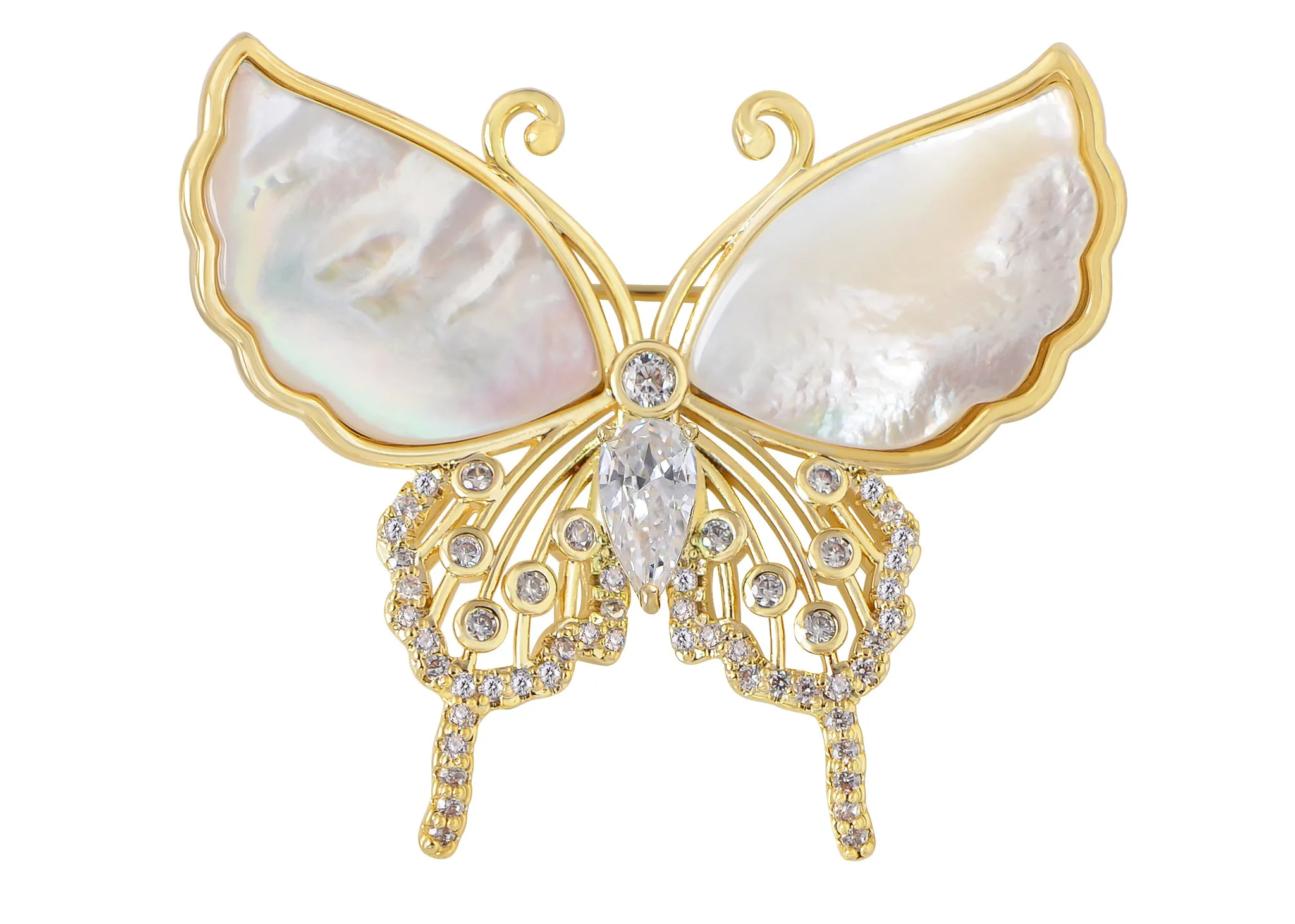 Alilang Sparkling Zircon Seashell Butterfly Brooch Pin With Crystal Rhinestones For Wedding Party