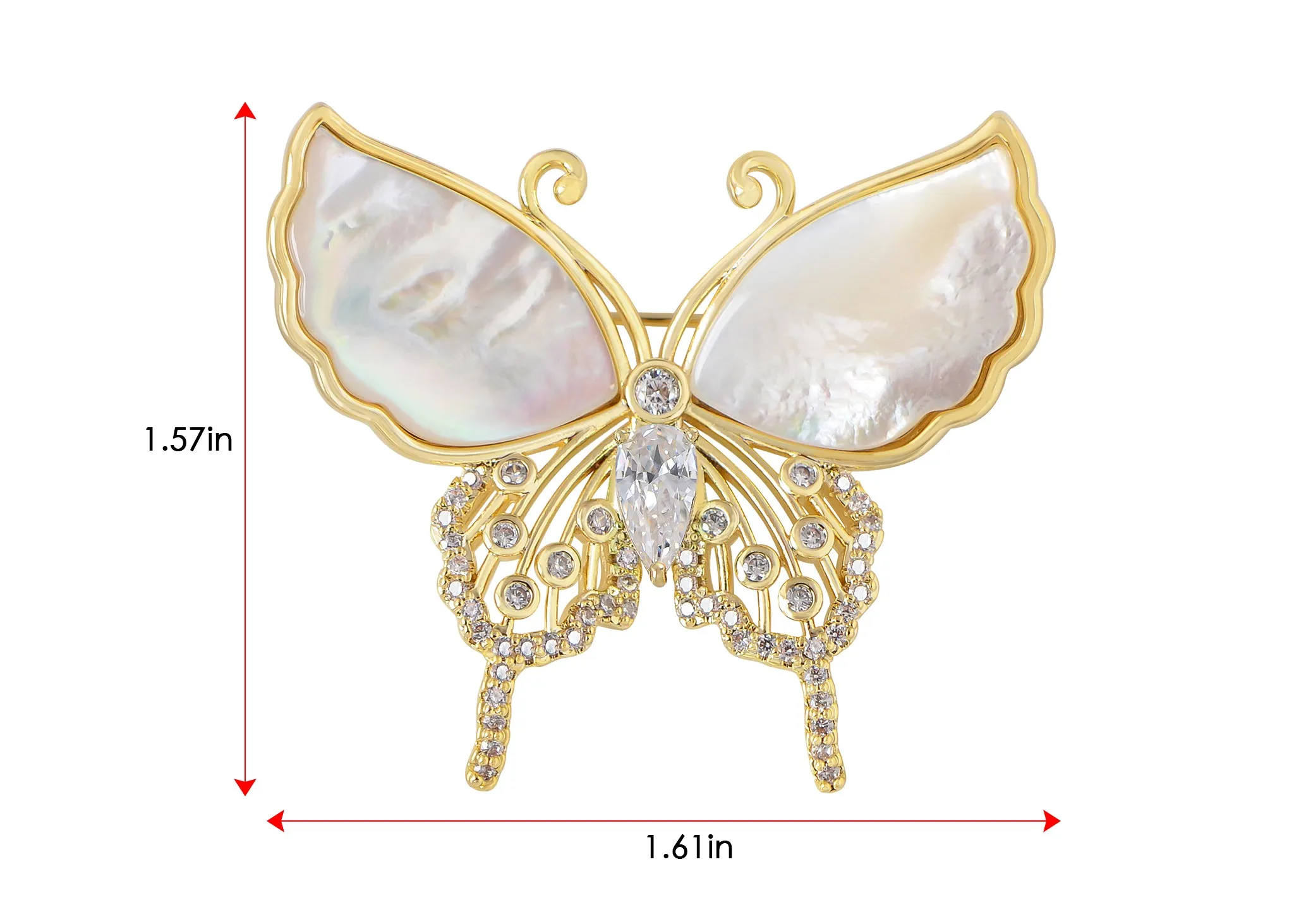 Alilang Sparkling Zircon Seashell Butterfly Brooch Pin With Crystal Rhinestones For Wedding Party