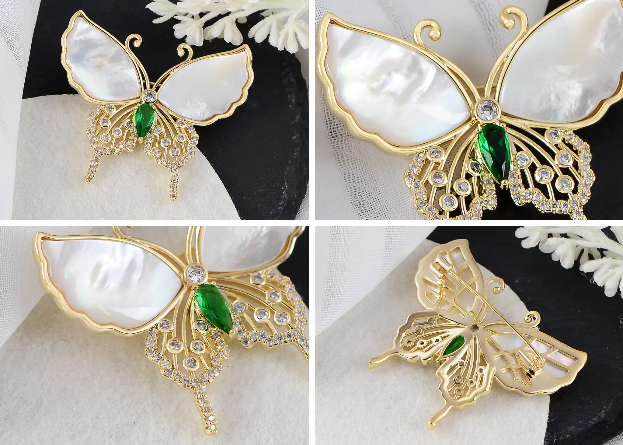 Alilang Sparkling Zircon Seashell Butterfly Brooch Pin With Crystal Rhinestones For Wedding Party