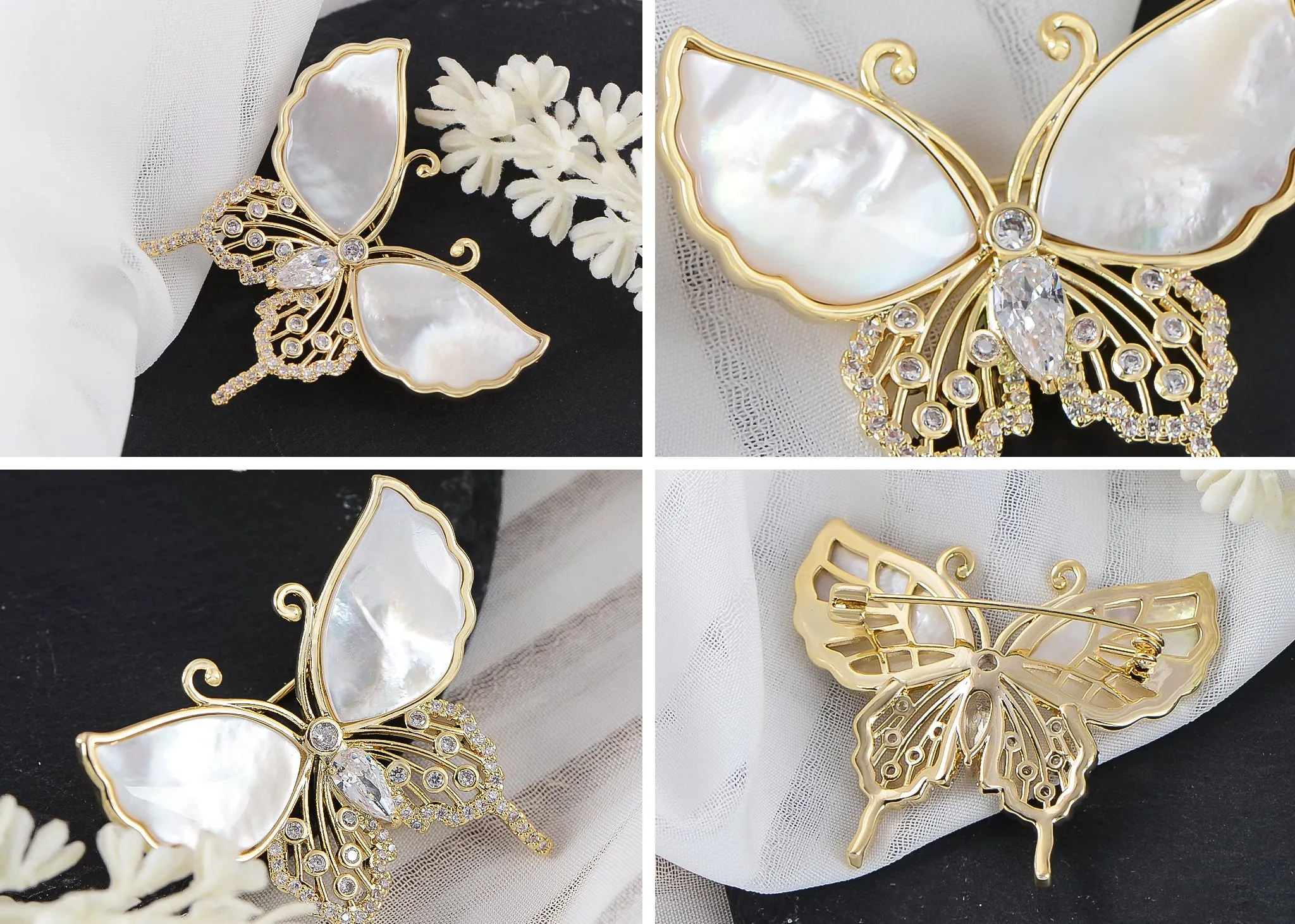 Alilang Sparkling Zircon Seashell Butterfly Brooch Pin With Crystal Rhinestones For Wedding Party