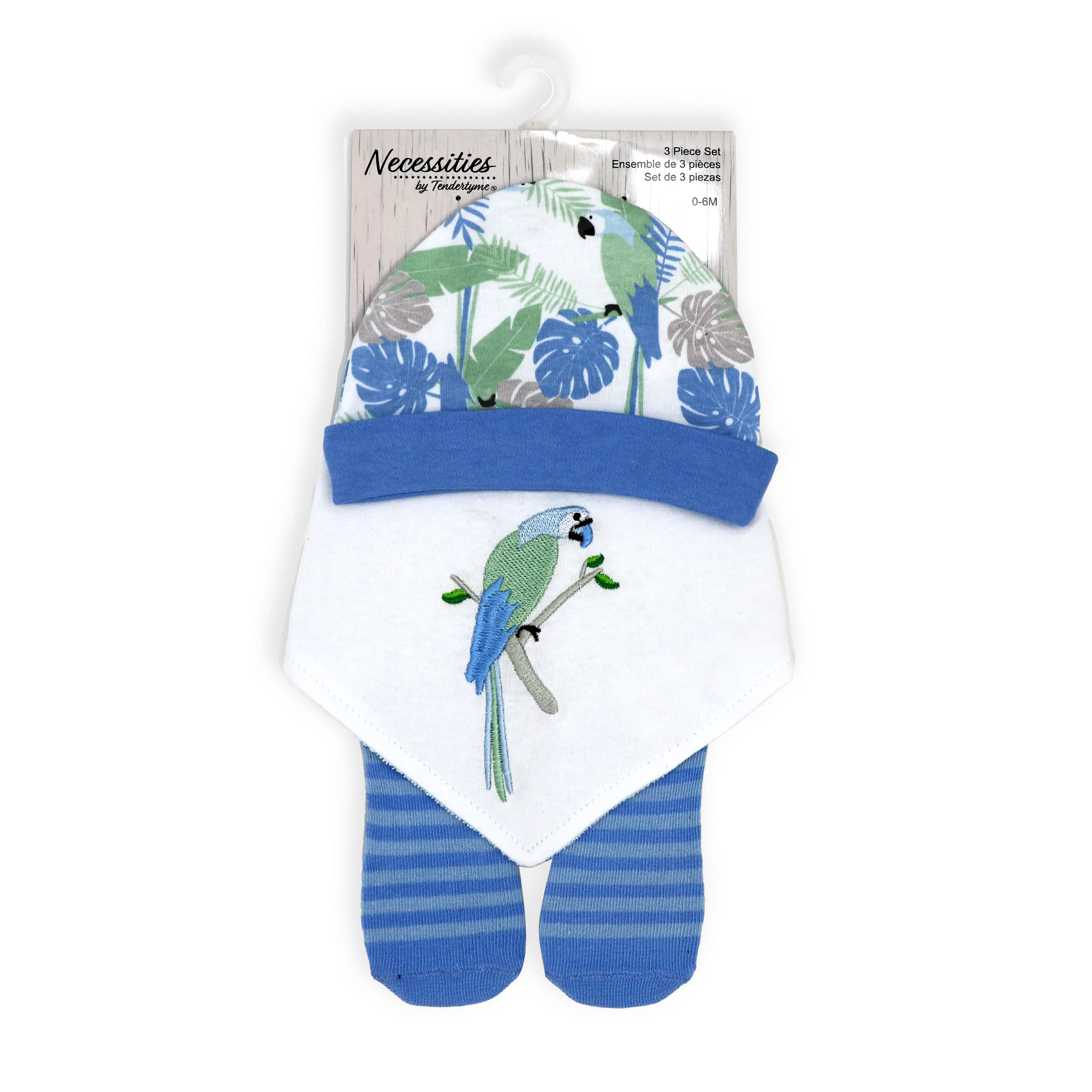 Baby's Cap, Bib and Socks Set - Parrot