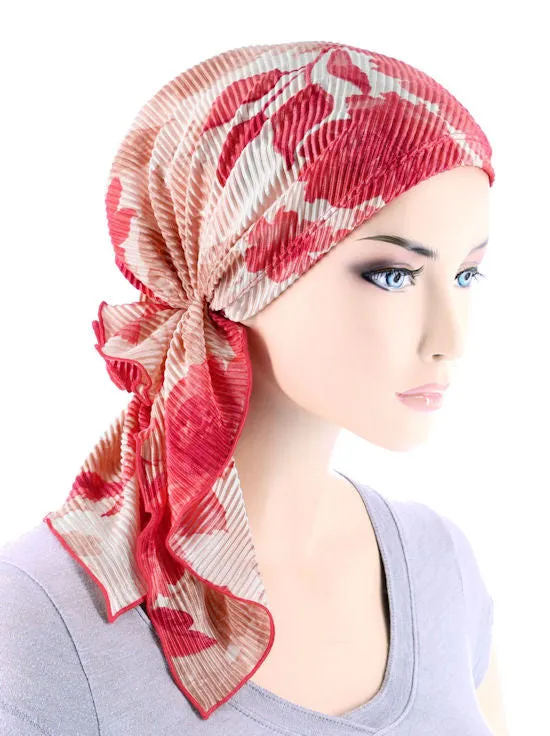 BELLA-741#The Bella Scarf Plisse Coral Peach Floral