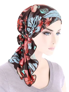 BELLA-898#The Bella Scarf Brown Mauve Tropical Floral