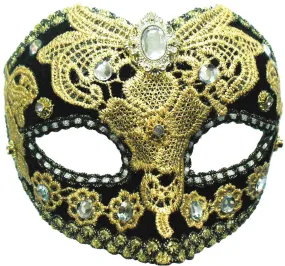 Black & Gold Lace Eyemask with Jewel