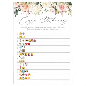 Blush Bridal Emoji Pictionary Game Printable