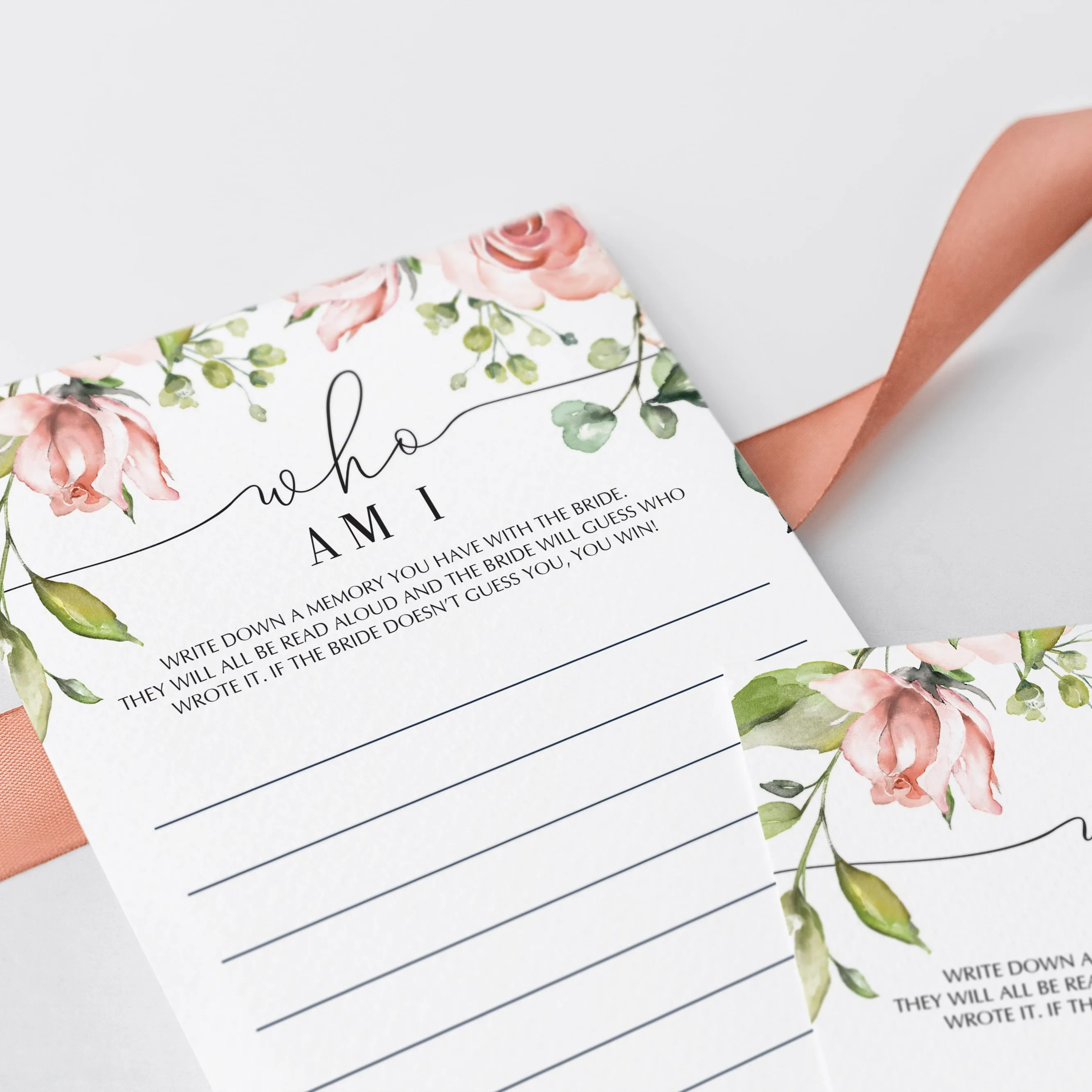 Blush Wedding Shower Who Am I Game Printable