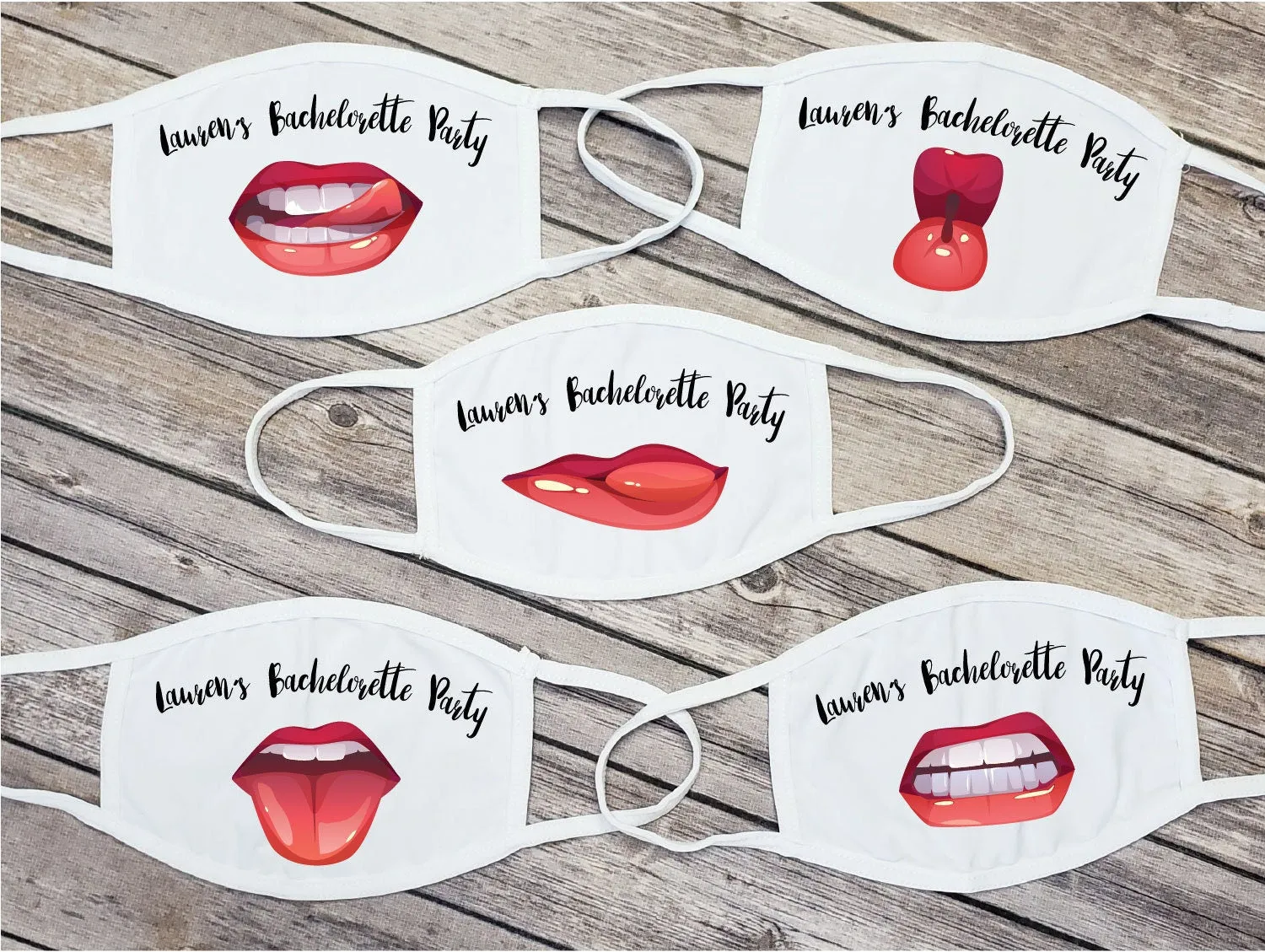 Bride Tribe Bachelorette Party Lips Face Mask - Bride - Tribe - Set of 5 Masks