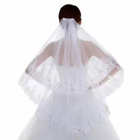 Charming 2 Layer Tulle With Lace Wedding Veils