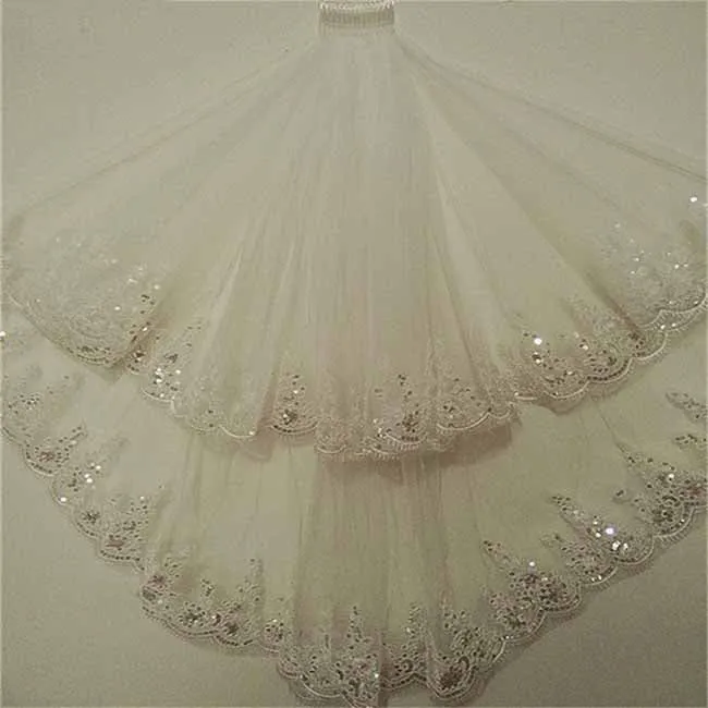 Charming 2 Layer Tulle With Lace Wedding Veils