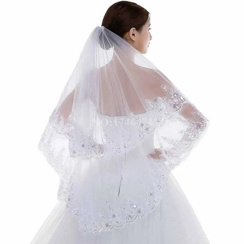 Charming 2 Layer Tulle With Lace Wedding Veils