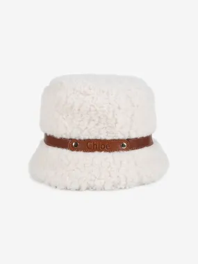 Chloé Girls Faux Shearling Hat in Ivory