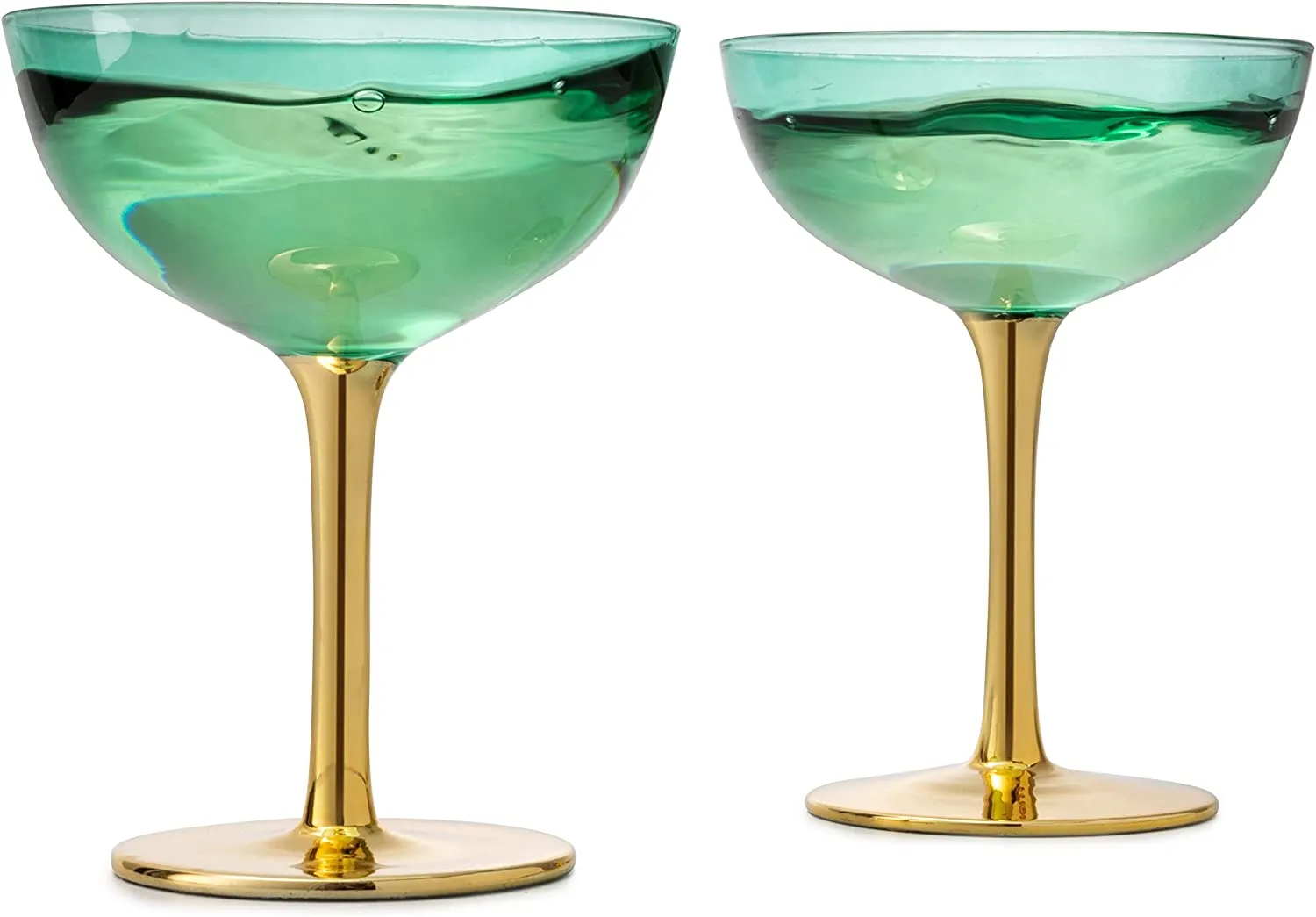 Colored Coupe Art Deco Glasses, Gold | Set of 4 | 12 oz