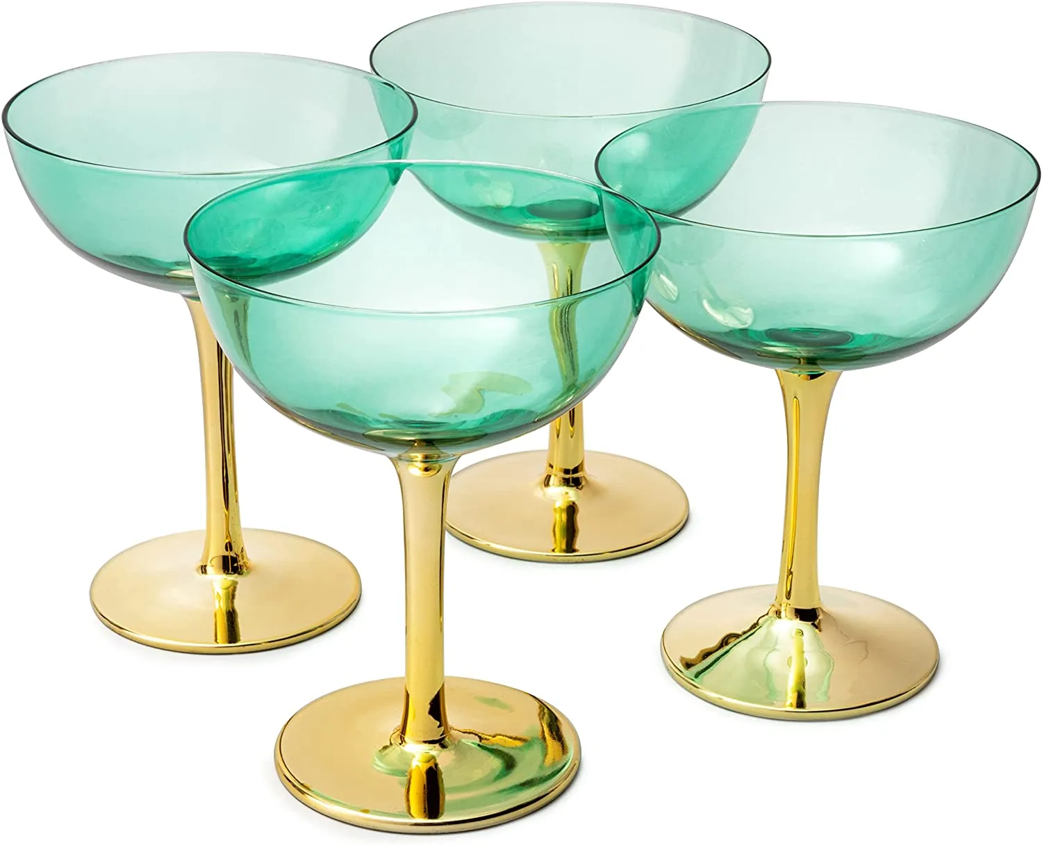 Colored Coupe Art Deco Glasses, Gold | Set of 4 | 12 oz