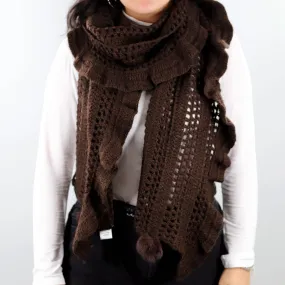 Crochet & Rabbit Fur Scarf - Brown