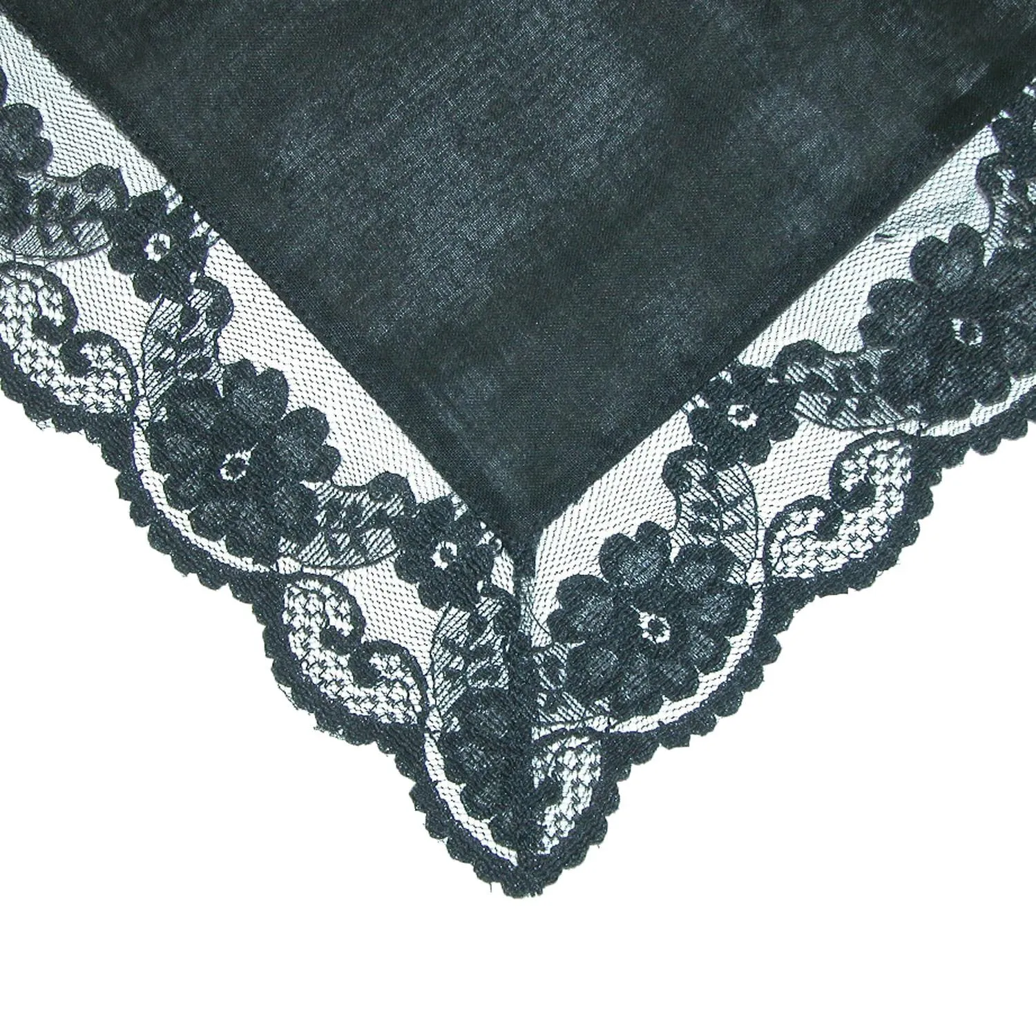 CTM® Women's Cotton Black Fairy Lace Handkerchief