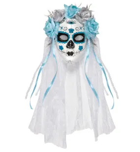 Day of the Dead Mask Silver Roses