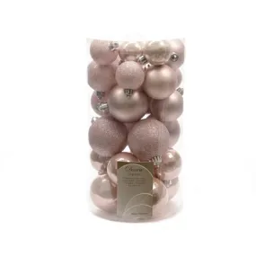 Decoris Shatterproof Baubles Tube of 30 Pieces Mixed Sizes - Blush Pink