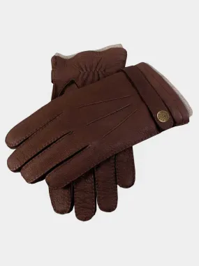 Dents - Brown Hand-sewn Three-Point Cashmere-Lined Deerskin Leather Gloves with Cashmere Cuffs