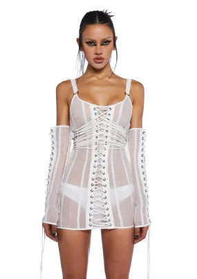 Downbeat Organza Corset Dress And Gloves Set