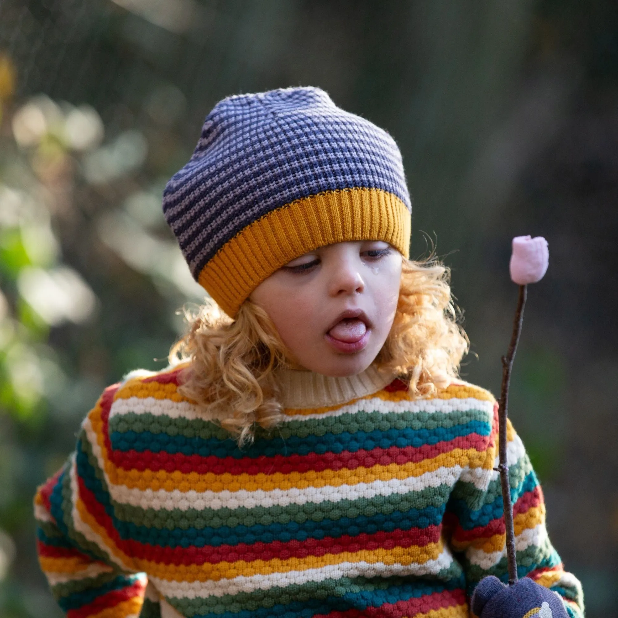 Dreamy Blue Striped Knitted Beanie Hat