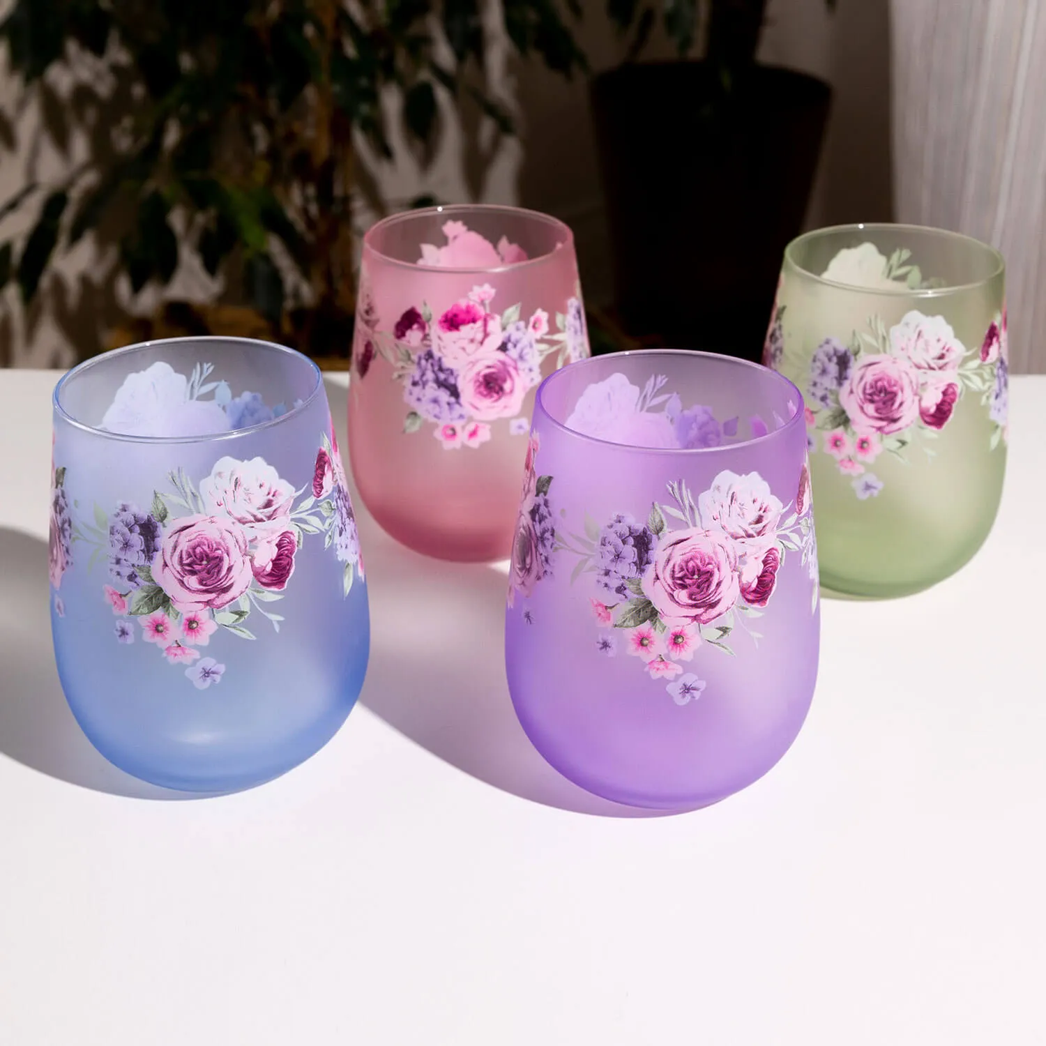 Floral Stemless Tumblers Set of 4