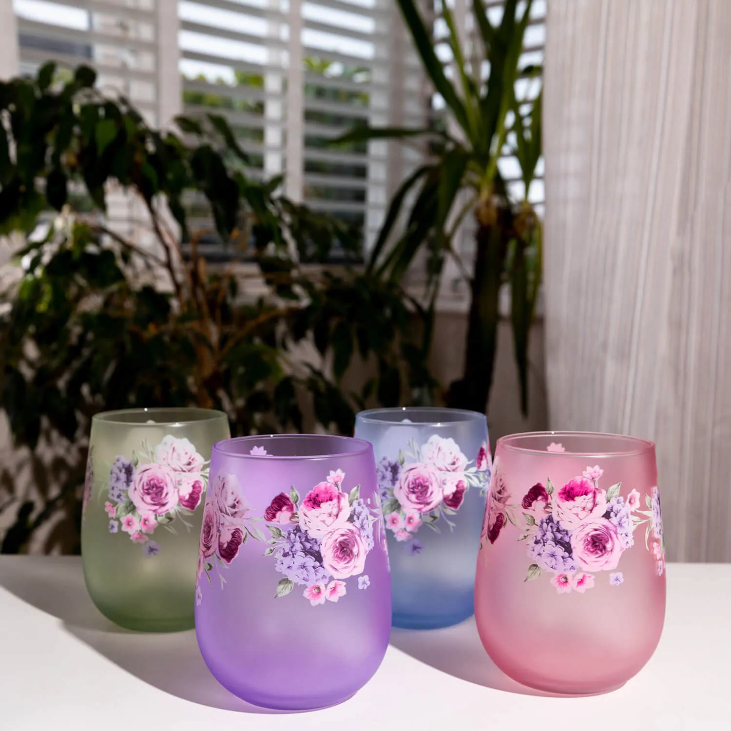 Floral Stemless Tumblers Set of 4