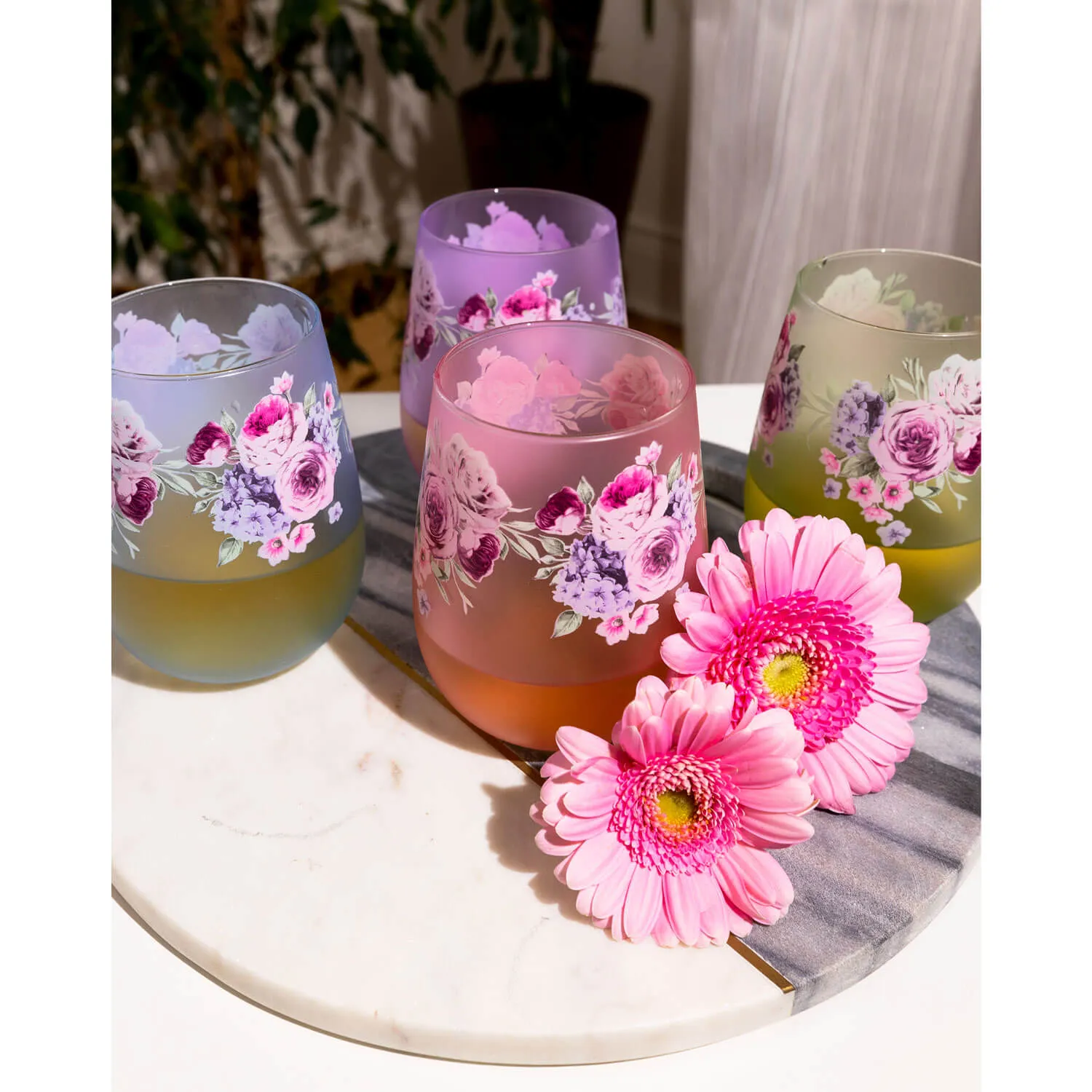 Floral Stemless Tumblers Set of 4