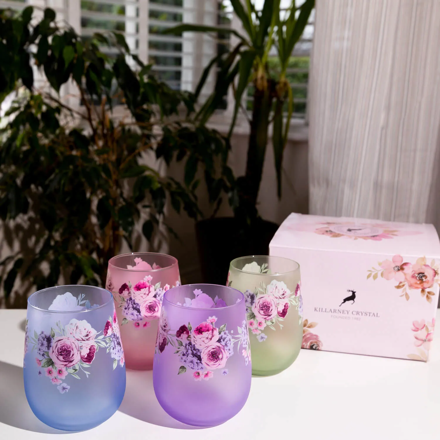 Floral Stemless Tumblers Set of 4