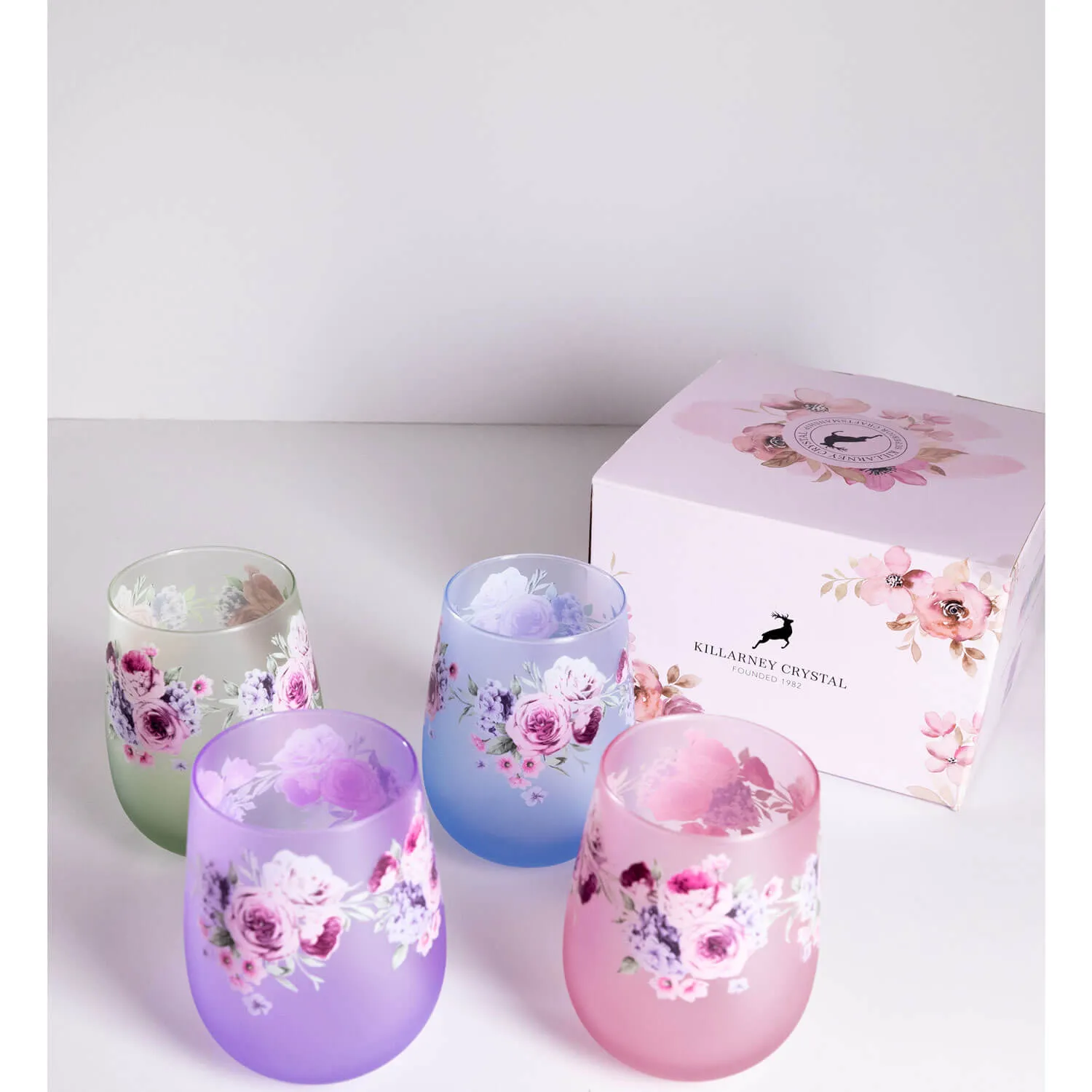 Floral Stemless Tumblers Set of 4