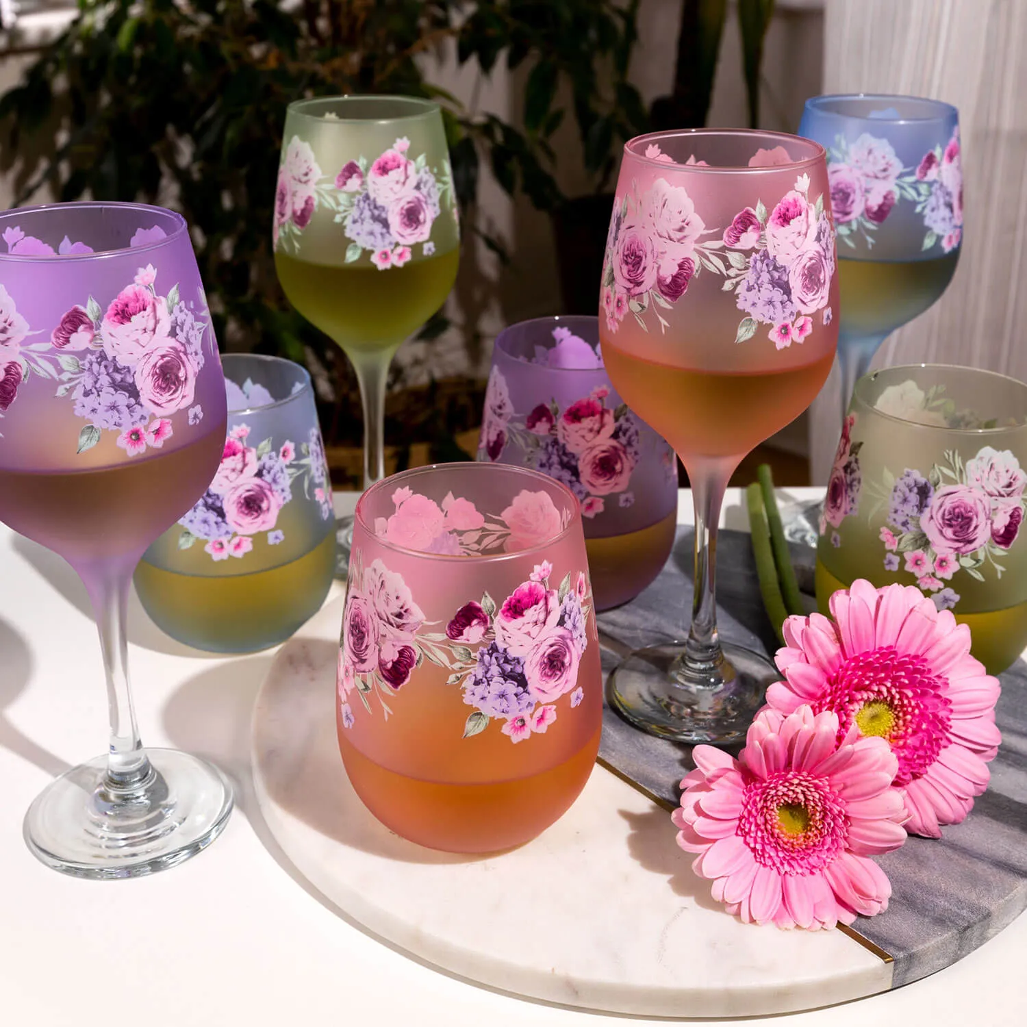 Floral Stemless Tumblers Set of 4