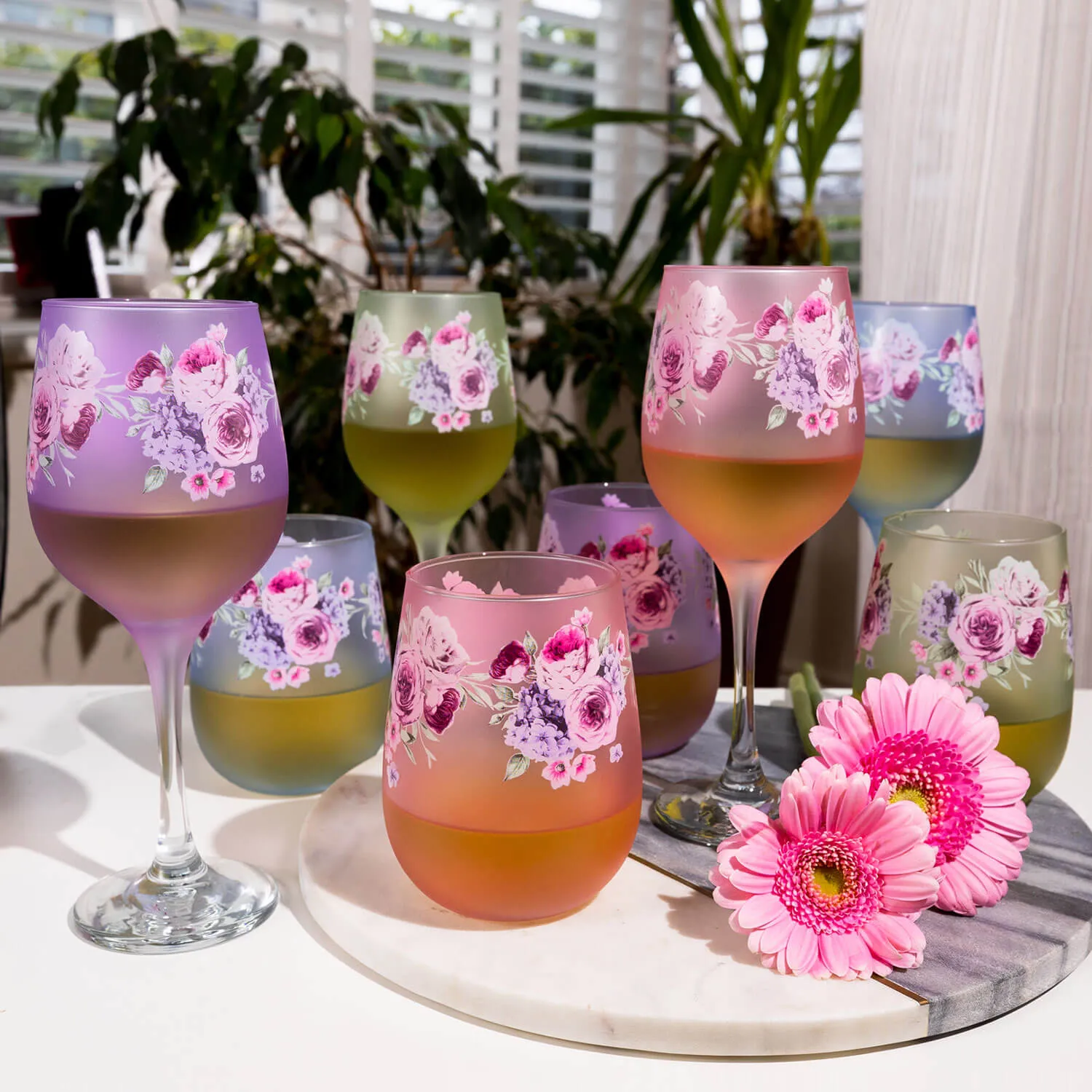 Floral Stemless Tumblers Set of 4