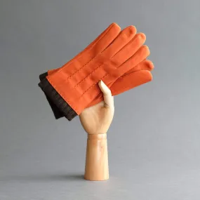 Gentlemen's Gloves from Orange Goatskin Nubuck with Cashmere Lining