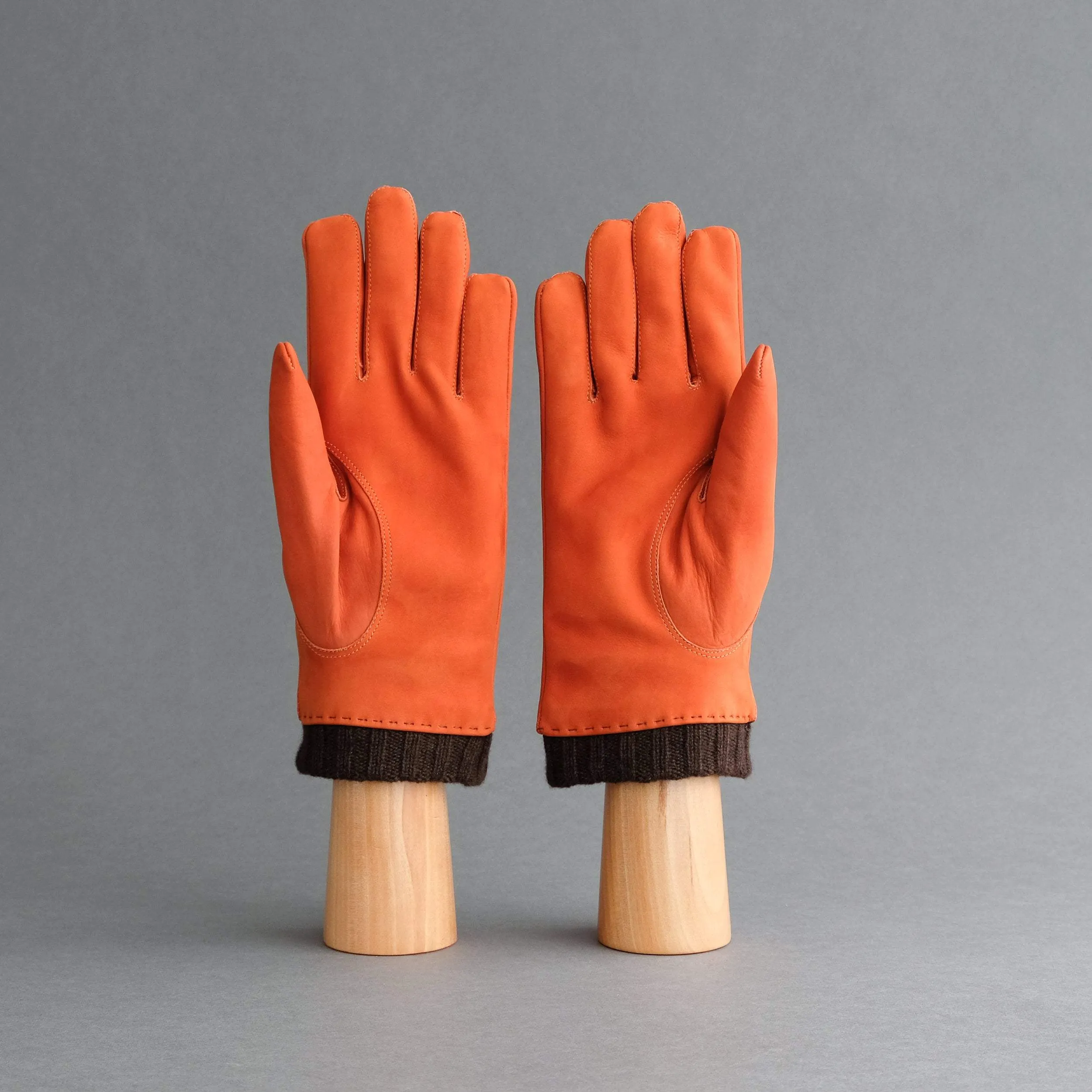 Gentlemen's Gloves from Orange Goatskin Nubuck with Cashmere Lining