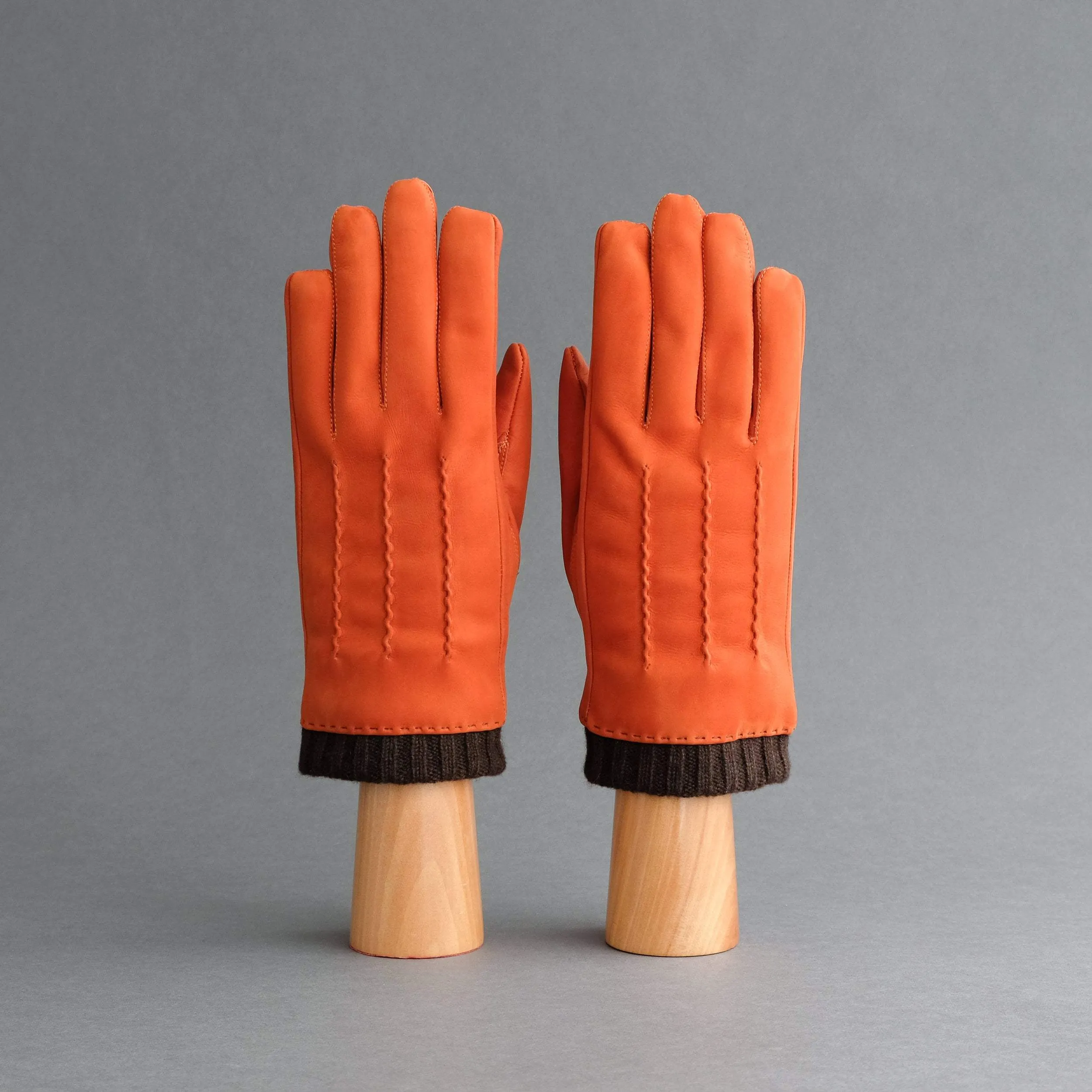 Gentlemen's Gloves from Orange Goatskin Nubuck with Cashmere Lining