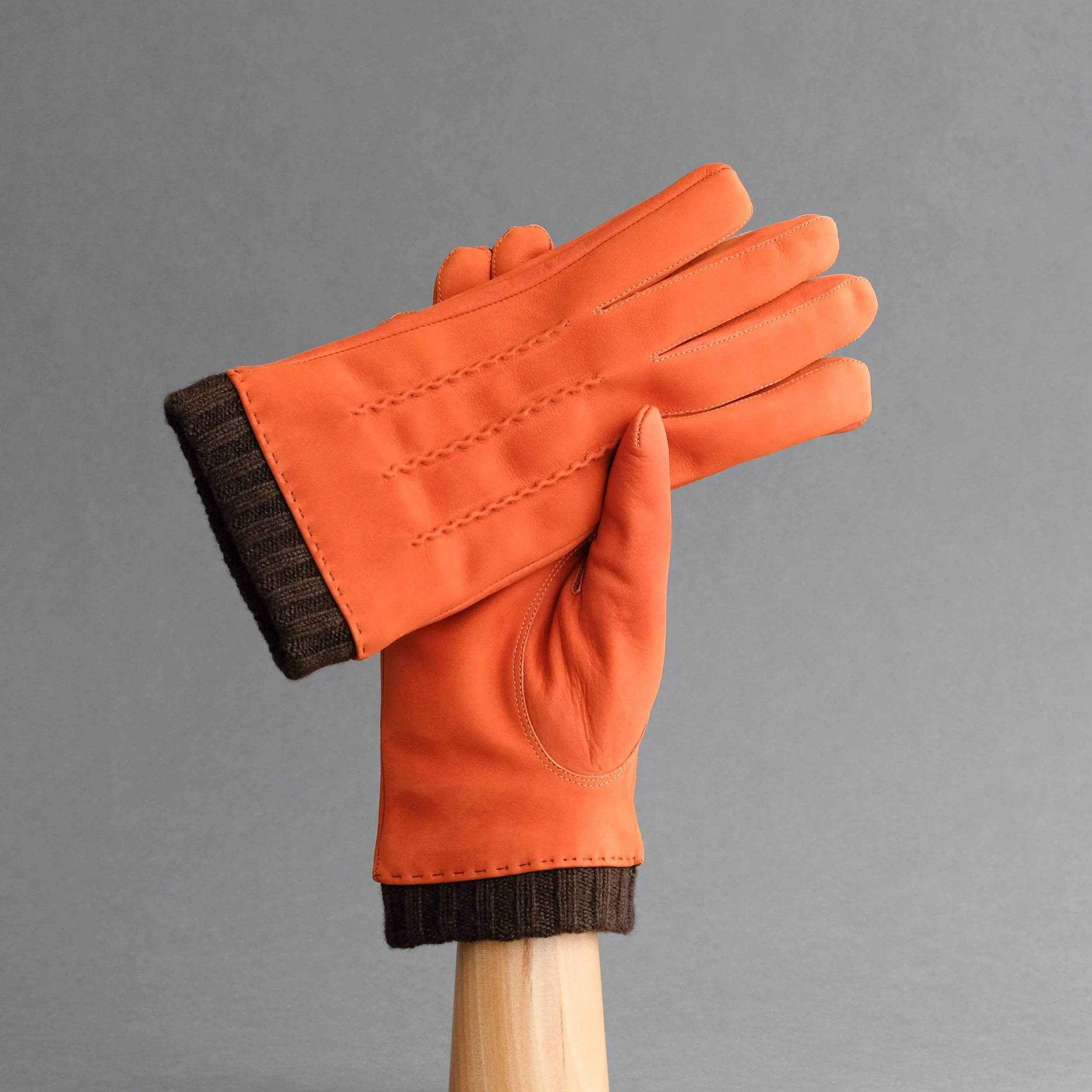 Gentlemen's Gloves from Orange Goatskin Nubuck with Cashmere Lining