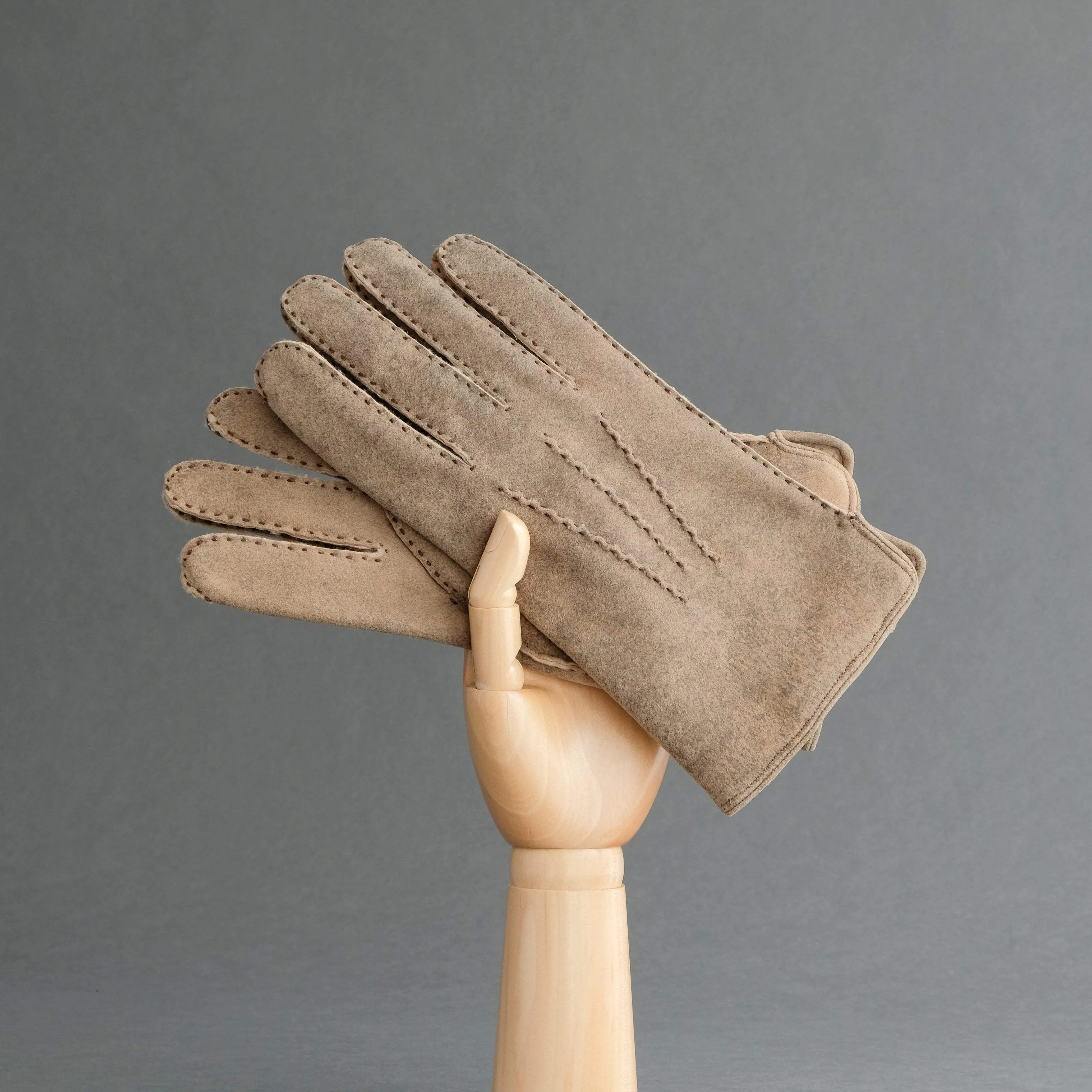 Gentlemen's Hand Sewn Gloves From Antique Brown Curly Lambskin