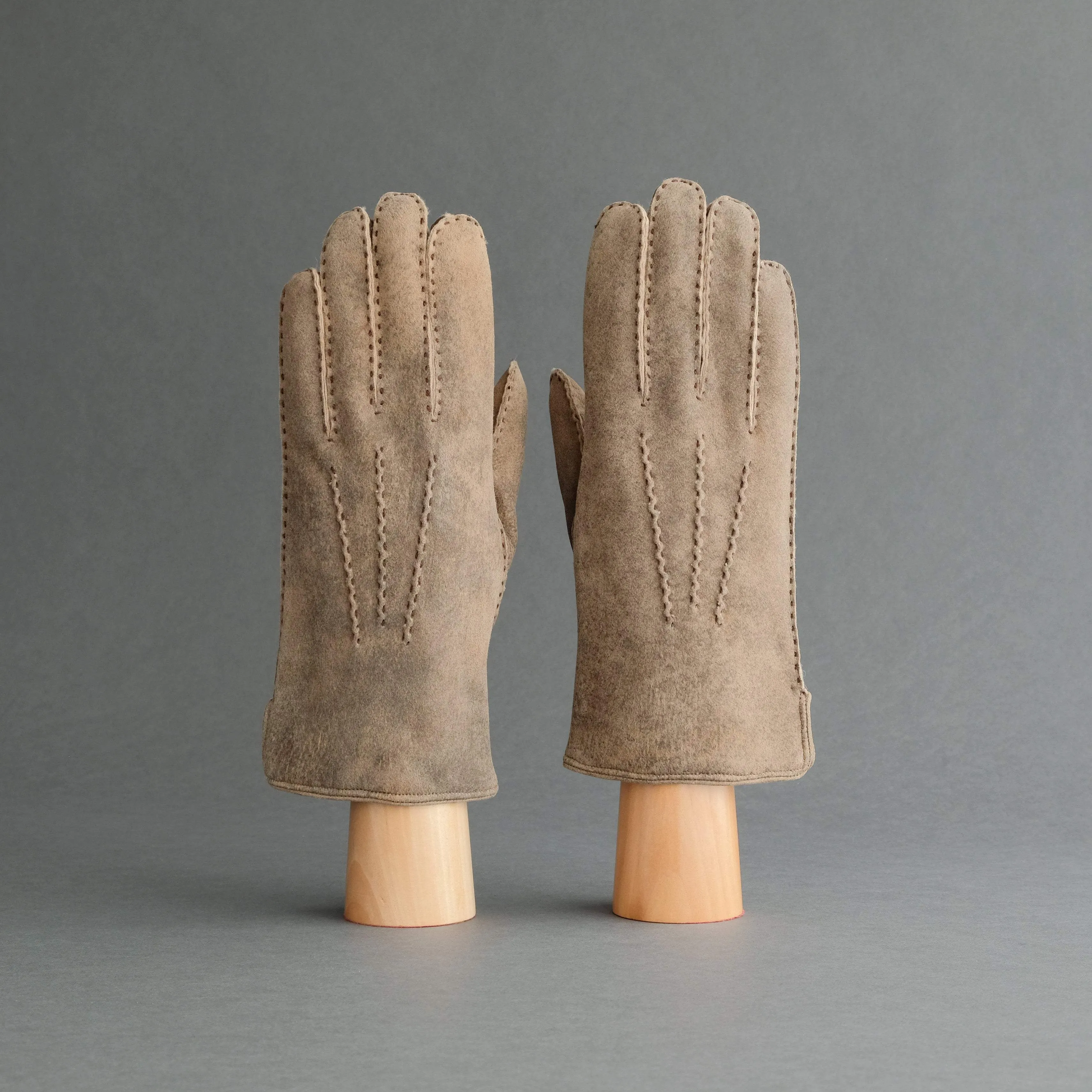 Gentlemen's Hand Sewn Gloves From Antique Brown Curly Lambskin