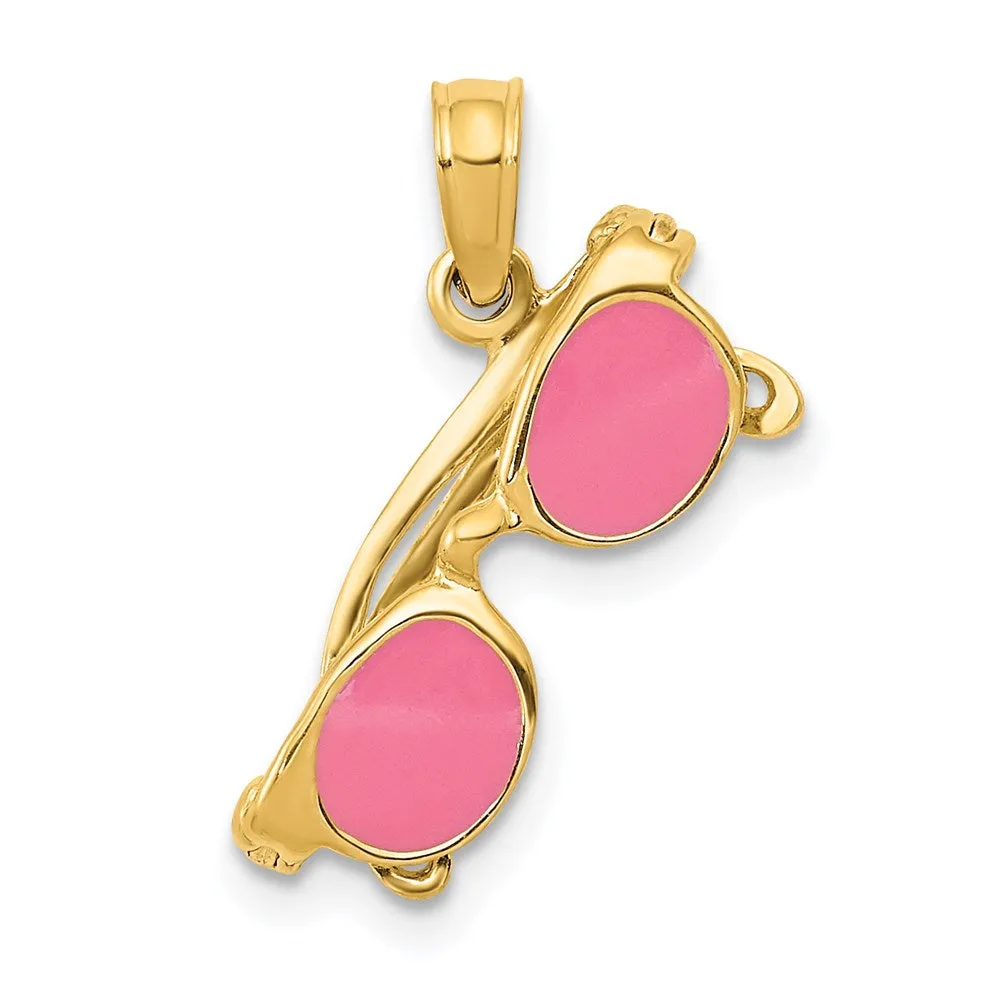 Gold 3D Pink Enameled Moveable Sunglasses Pendant