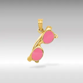 Gold 3D Pink Enameled Moveable Sunglasses Pendant