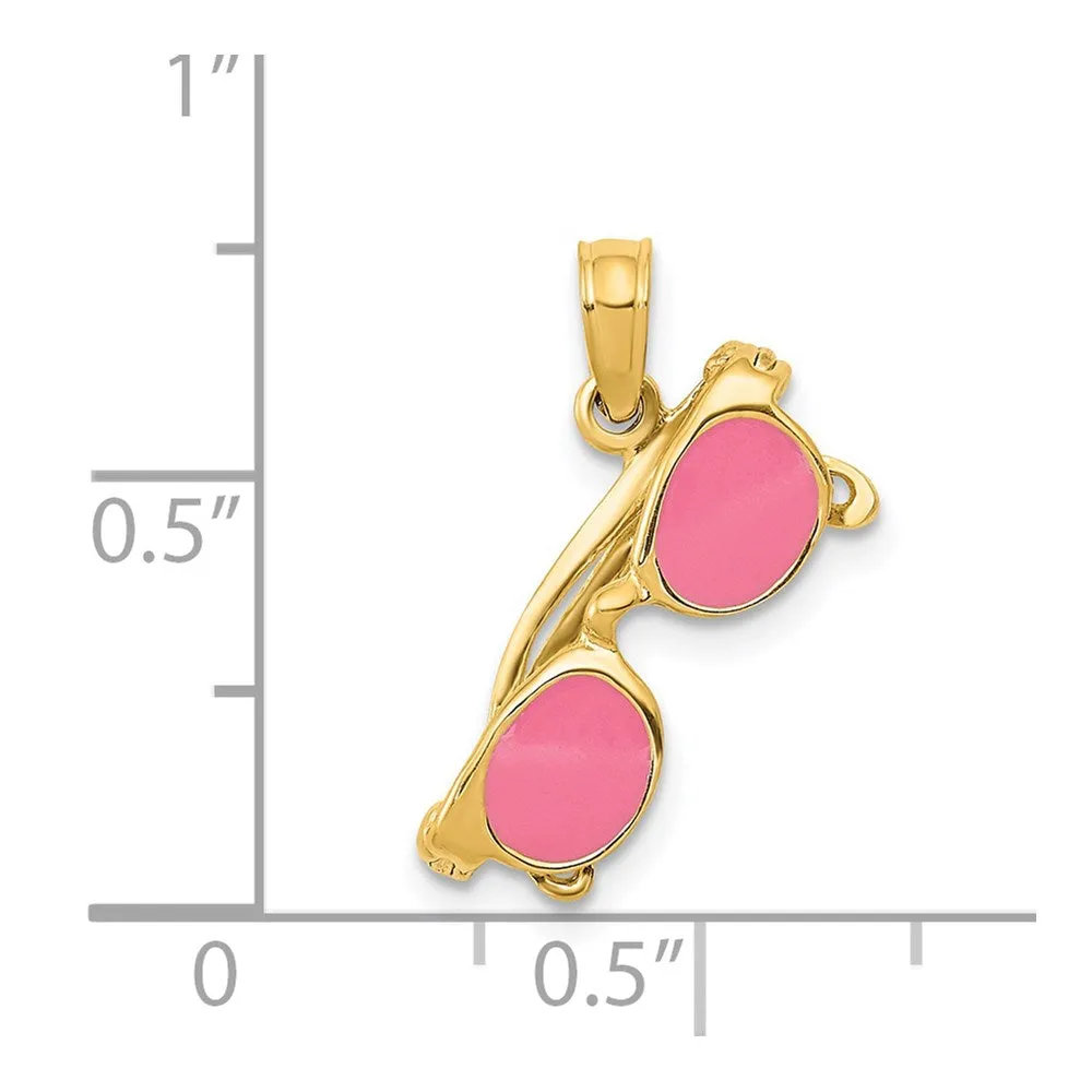 Gold 3D Pink Enameled Moveable Sunglasses Pendant