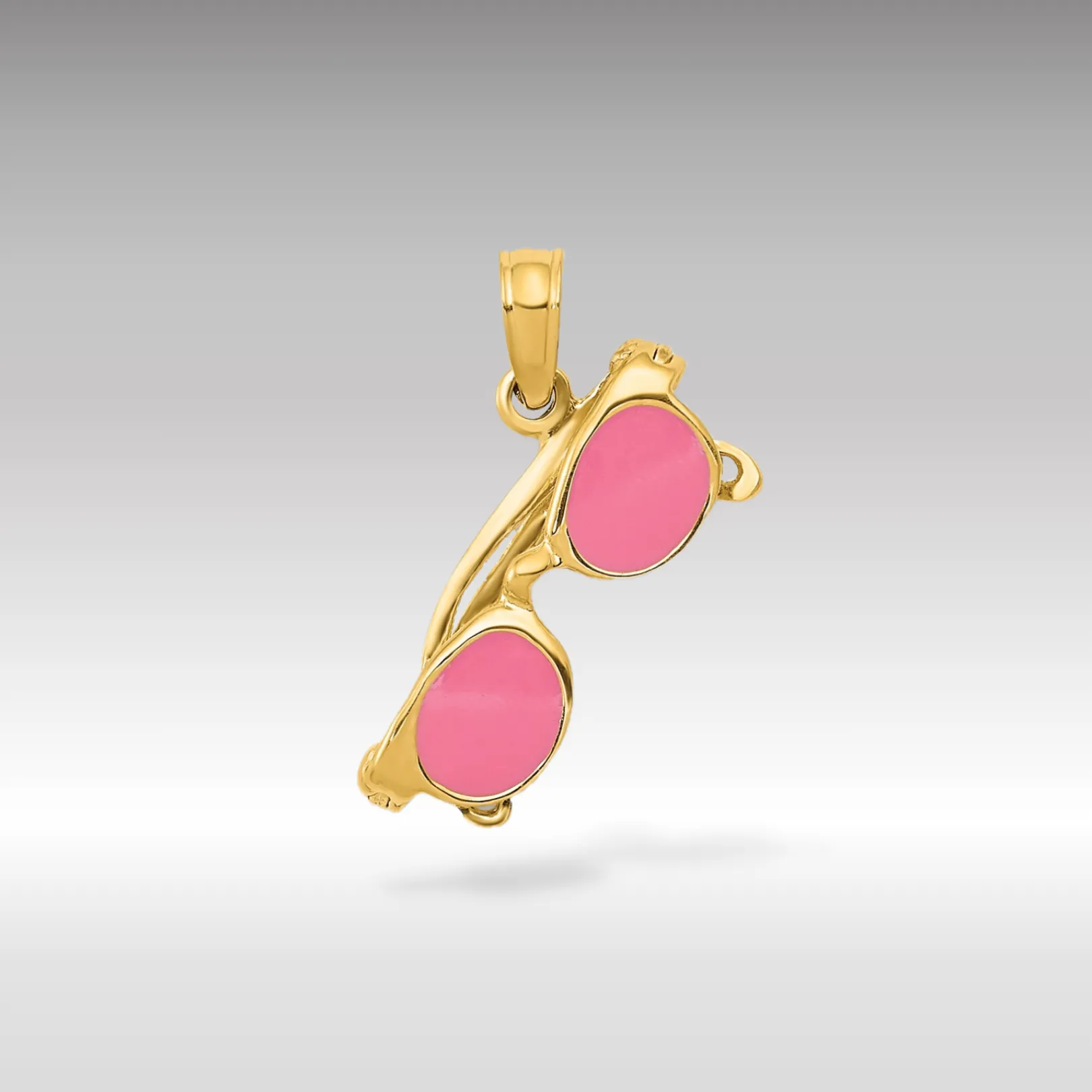 Gold 3D Pink Enameled Moveable Sunglasses Pendant