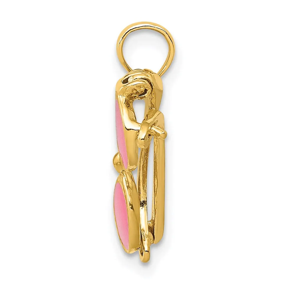 Gold 3D Pink Enameled Moveable Sunglasses Pendant