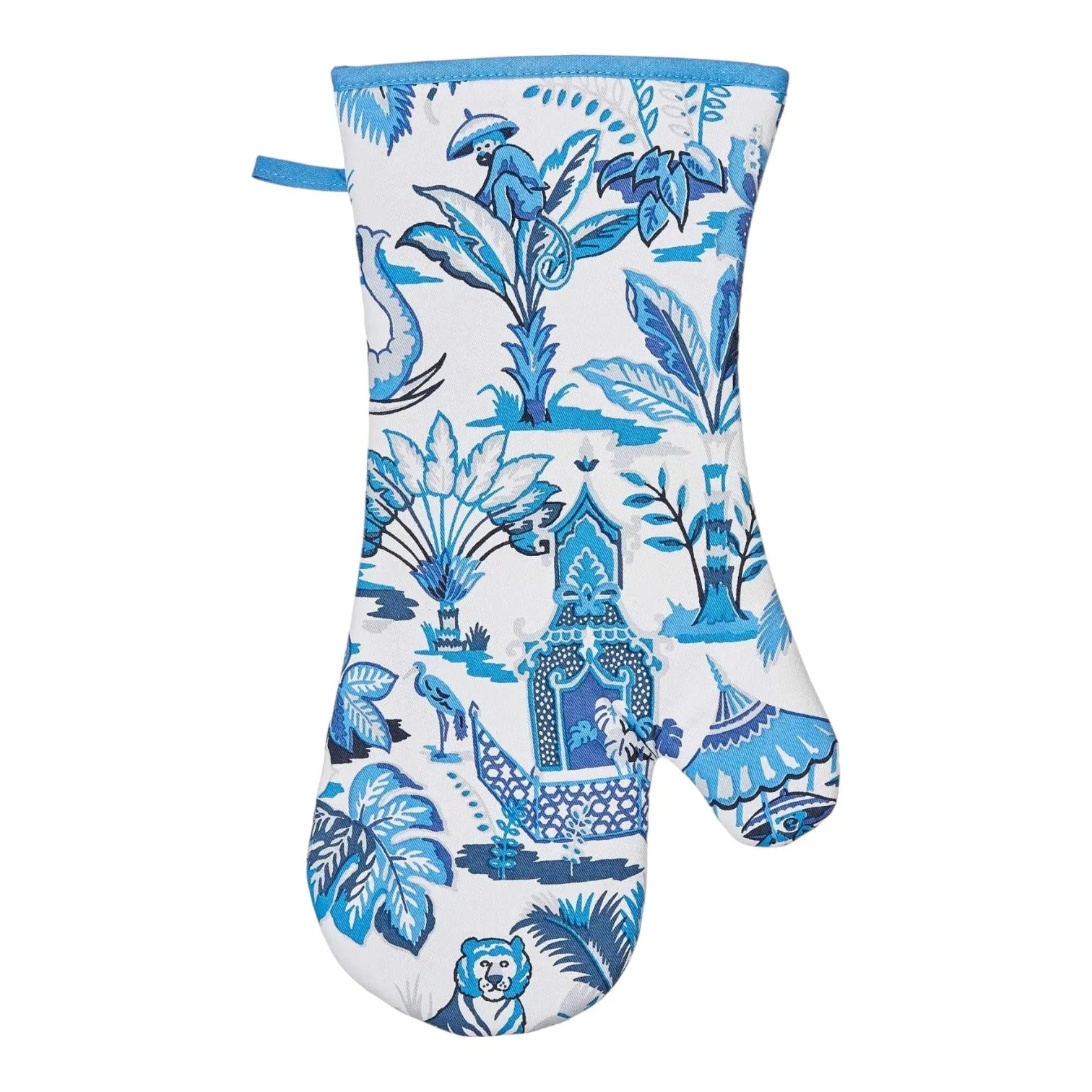 India Blue Luxury Cotton Gauntlet Oven Mitt