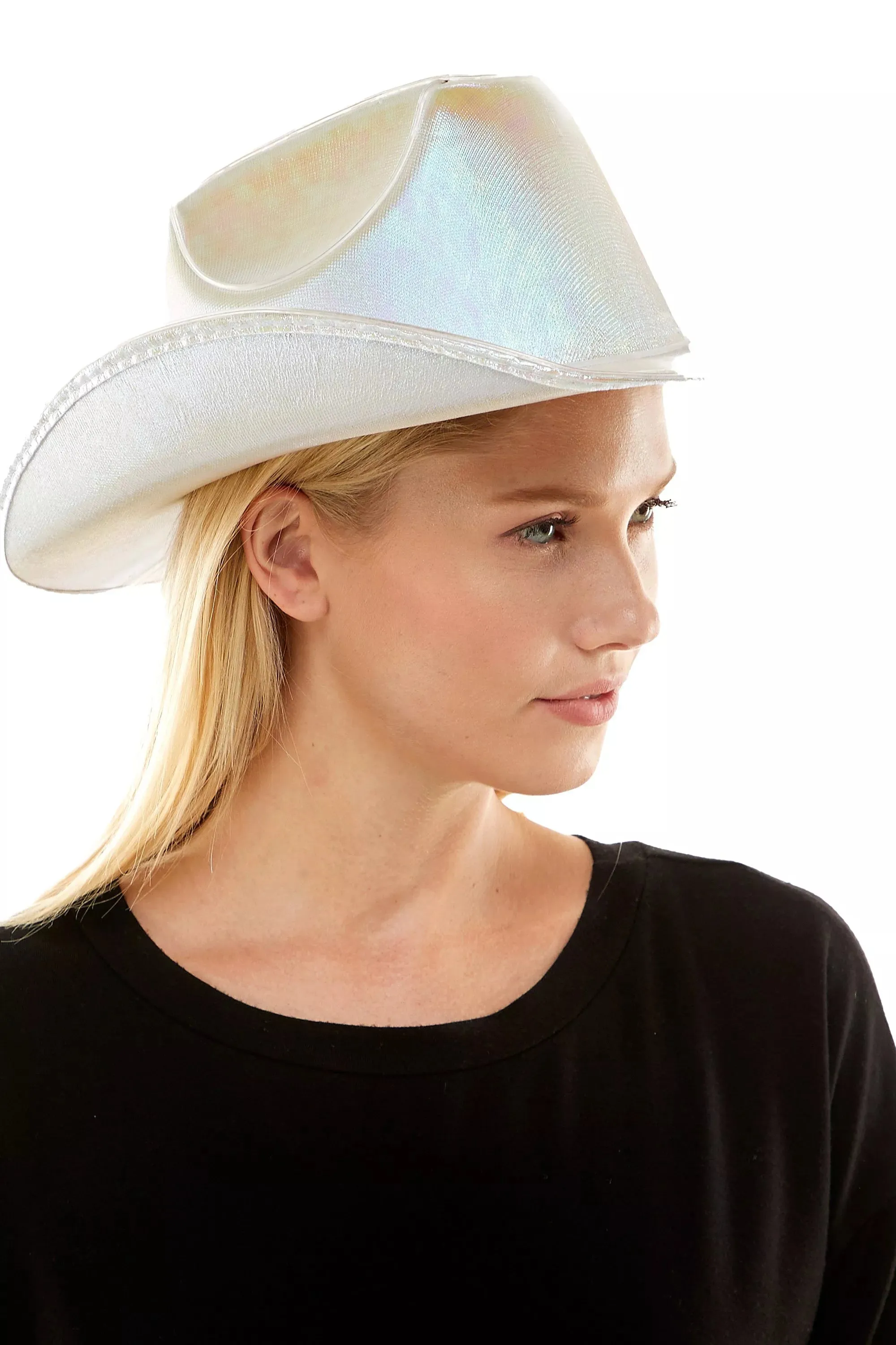 Light Up EL Wire Glow Plain White Cowboy Hat